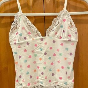 Skims Heart Print Lace Trim Cami Top